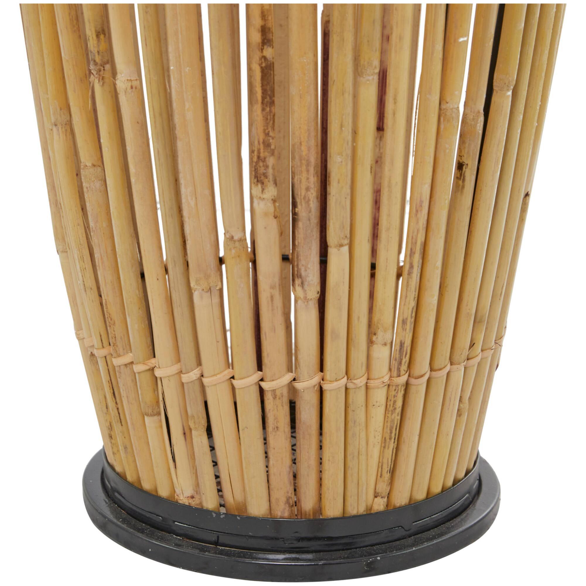 Brown Wicker Handmade Slatted Frame Vase with Black Metal Accents